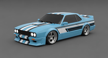 Fototapeta premium Detailed 3d render of a blue classic sports car on transparent background