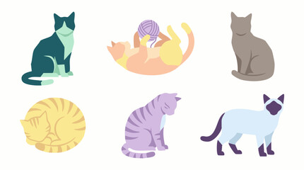 Set of various minimalist cat illustrations in different poses and colors © Nomadic