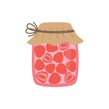 Strawberry jam, sweet food. Vector Cartoon Illustration