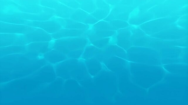 Water surface ripples with shimmering caustics and light refractions, underwater view, deep blue liquid
