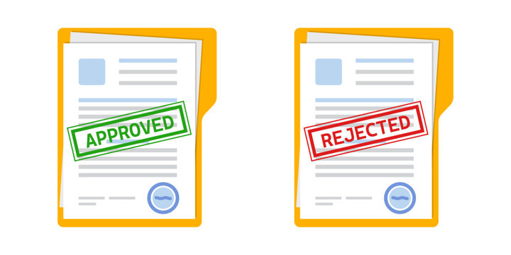 Approved and rejected document icon in flat style. Completed file vector illustration on isolated background. Report sign business concept.
