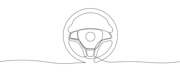Illustration of a car steering wheel, made in one continuous line. Minimalistic drawing of car parts in the style of one line art. Vector illustration. © chekman