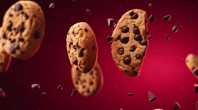 Chocolate Chip Cookies Floating in Air.