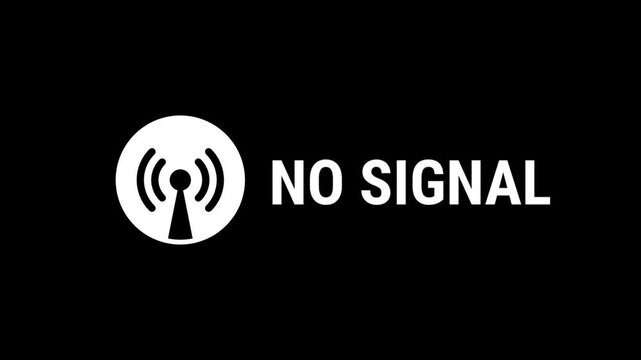 A circular broadcast icon with the label NO SIGNAL representing a transmission failure alert, offline status indicator, or complete loss of wireless network connectivity warning
