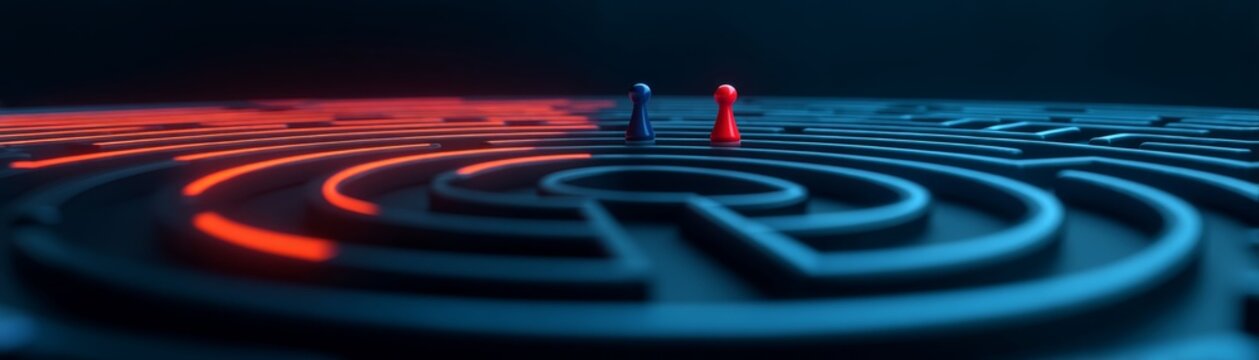 Luminous Pathways in Endless Maze - Strategic Journey Concept with Copy Space
