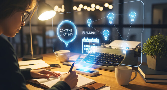 Woman Planning content strategy and working