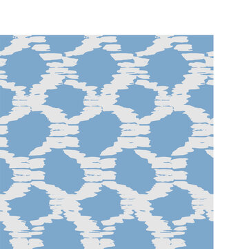 Vibrant Cornflower Blue and White Ikat Geometric Chain Pattern; Tribal Dye Texture Background for Summer Beach Apparel, Coastal Upholstery Fabric, and Playful Wallpaper