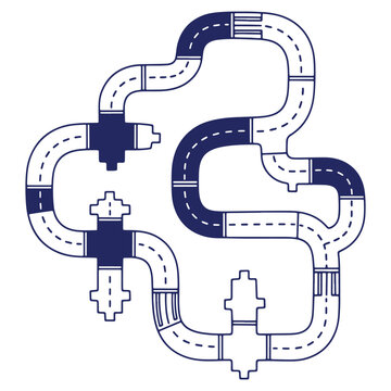 Road map vector design for children playing toy car game showing pathways and junctions with crossings and turns
