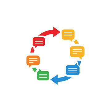 Colorful speech bubbles in circle.