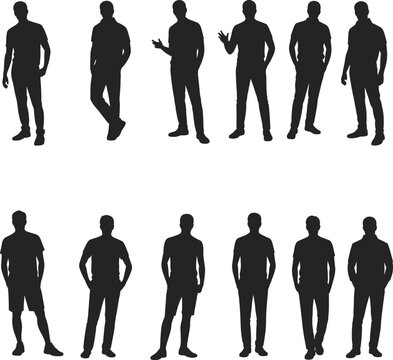 WebHuman silhouette poses, standing figure gestures, casual posture variations, design reference, flavector