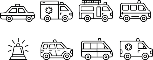 ambulance and police car fire truck rescue vehicle outline icons © AIcon Star