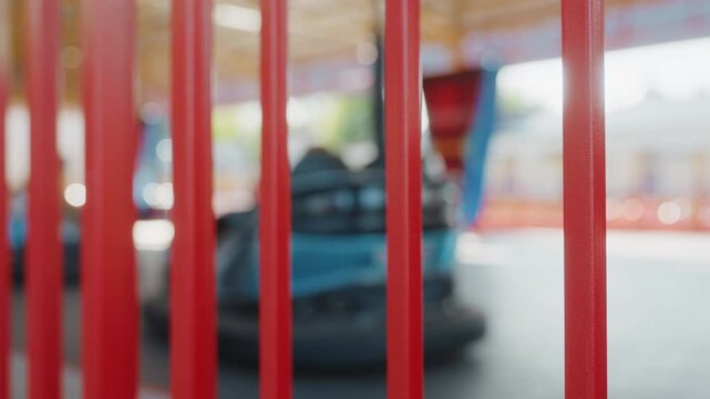 Excited families experience thrilling bumper car race and colorful reflections. Energetic moments captured of kids maneuvering bumper cars amid lively carnival festivities with vibrant hues