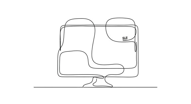 Abstract continuous line drawing of a computer monitor with a stylized screen.