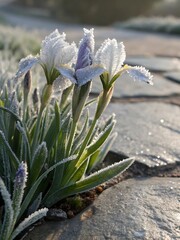 Frosty flowers on a cold morning outdoors