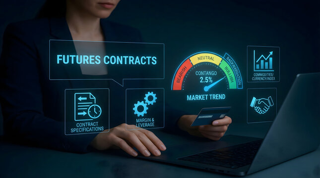 Futures contracts analytics interface with financial performance indicators and trading insights