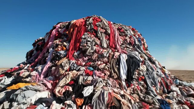 Pile of discarded clothing outdoors for environmental projects, nature documentaries, and commercials