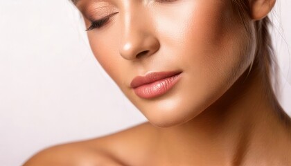 Obraz premium Close-up of a beautiful woman with flawless skin and makeup.