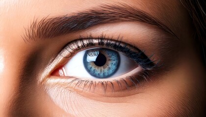 Obraz premium Close-up of a captivating blue eye with detailed eyelashes and eyebrow.