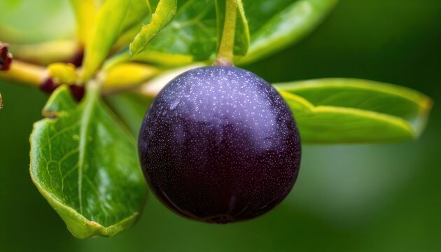 Close-up of a Damson Plum Hanging from a Tree Branch.