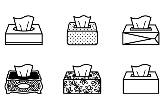 Collection of tissue box icons in various line art designs