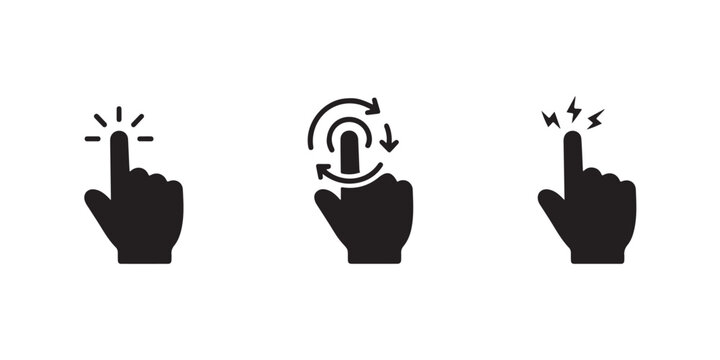 Set of hand cursor icon click, double click and hold. click or push finger pointer collection