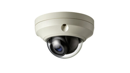 Beige dome security camera with clear protective casing, isolated on transparent background © Piotr