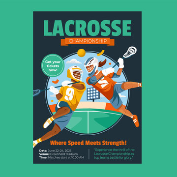 Lacrosse championship poster with players in action and event information layout