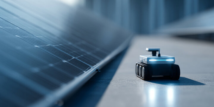 Autonomous robot inspecting solar panels outdoors