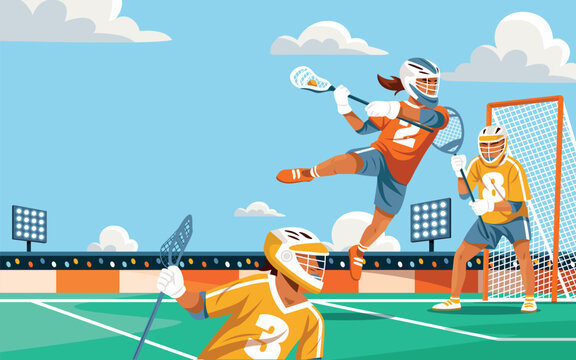 Lacrosse game background with players on field and stadium environment illustration