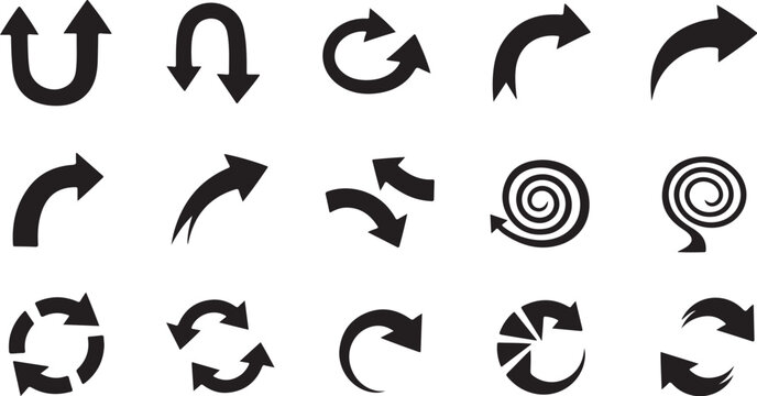 Collection of various black arrow icons on white