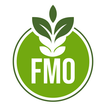 FMO Organic Badge Green Leaf Natural Food Certification Label Icon Design vector
