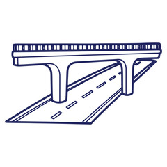 Fototapeta premium Simple Line Art Illustration of Overpass Above Road with Dashed Lanes in Blue Color Scheme for Graphic Design