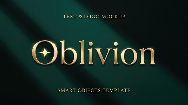 Elegant golden 3D text and logo mockup on a dark emerald green background
