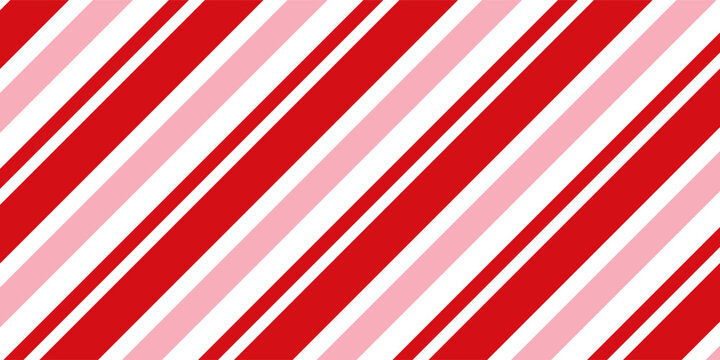 Candy cane Christmas background, peppermint diagonal stripes print seamless pattern