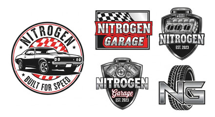 Fototapeta premium Set of Nitrogen Garage logos and emblems for car tuning.