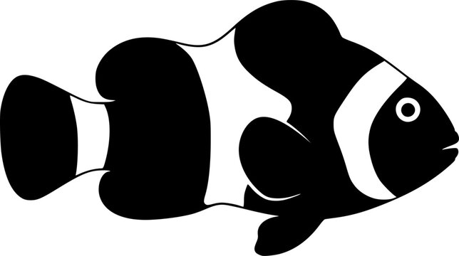 Minimalist black clownfish silhouette icon symbol isolated on white background
