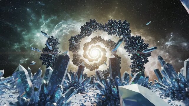 Glowing crystal formations in space for environmental projects, nature documentaries, and commercials