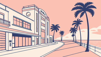 Modern Coastal City Street Flat Vector © MdSzzad