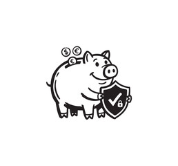 Obraz premium Piggy bank with shield and coins symbolizing financial security.