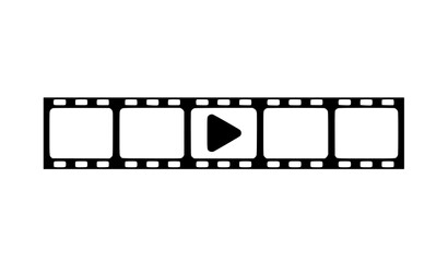 Fototapeta premium Minimal film strip play button icon vector in flat style isolated on white for video player interface design