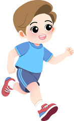 Fototapeta premium A smiling cartoon boy runs energetically in a joyful outdoor setting.