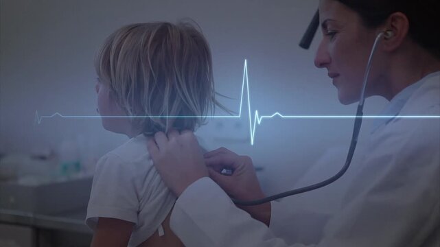 Animation of cardiogram over diverse doctor and patient background