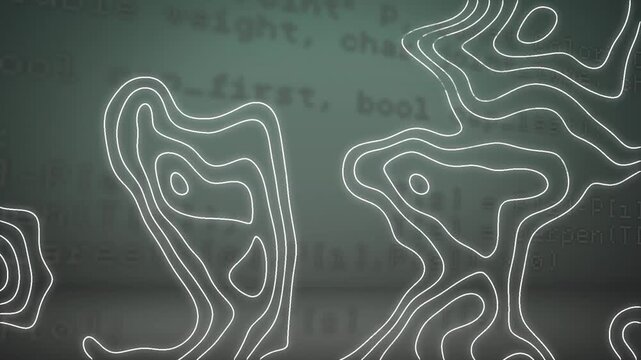 Animation of isohypses over data processing on grey background
