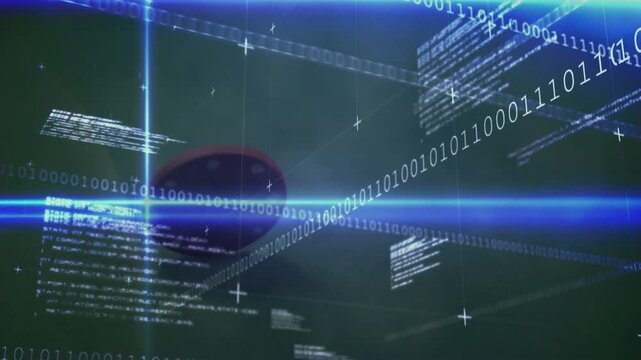 Animation of data processing and binary coding over casino chips