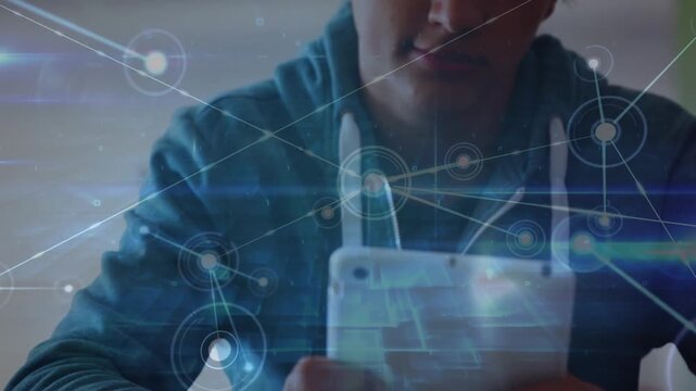 Animation of network of connections over caucasian student