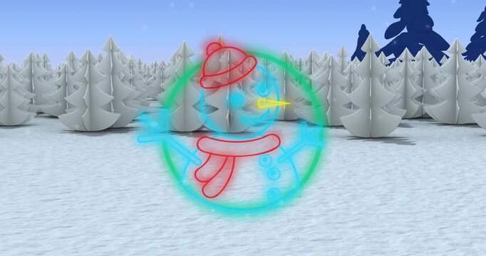 Animation of winter scenery with fir trees