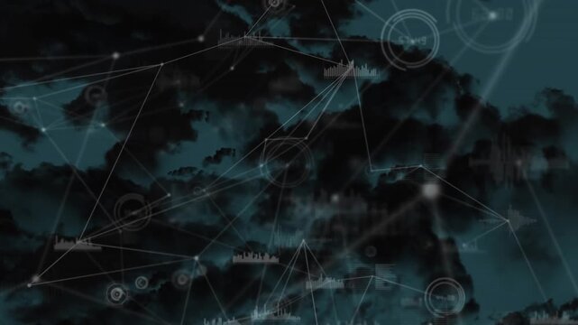 Animation of data processing and network of connections over fast data network