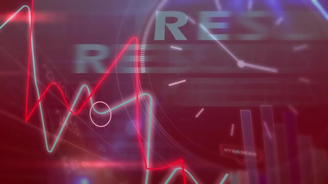 Animation of results texts with multiple graphs, clock, number, map and lens flare