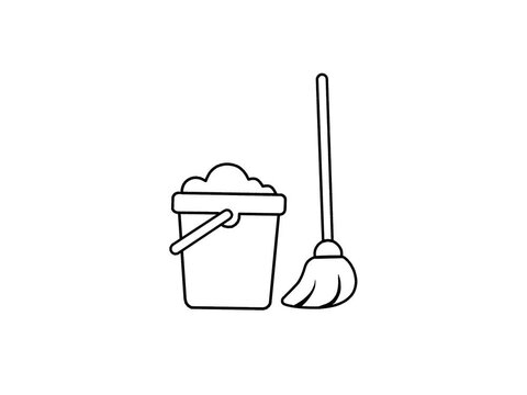animation of a floor mop with a bucket filled with soap suds