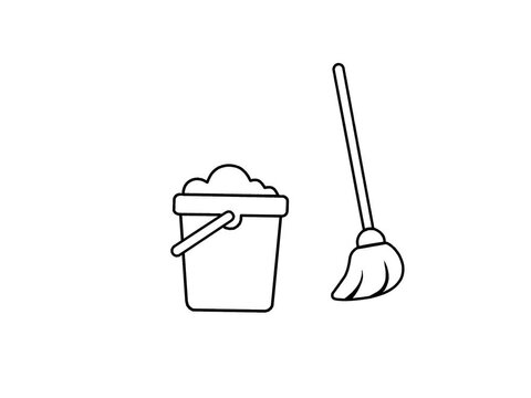 animation of a floor mop with a bucket filled with soap suds